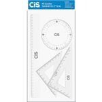 Kit Geométrico Cis 4 Peças Cristal - Régua 30cm + Esquadros Isósceles 45° e Escaleno 60° + Transferidor 360°