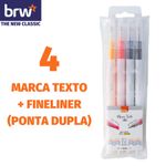 Kit 4 Marca Texto Duo + Fineliner BRW - Cores Neon