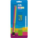 Kit Escolar Cis Neon - 2 Lápis + Apontador + Borracha