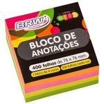 Bloco de Notas Adesivas BRW Cubo 400 Folhas Coloridas Neon (Para Lembretes ou Recados)
