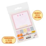 Kit Bloco de Notas Adesivo + Marcador de Página BRW Fofo Tom Pastel com detalhes em Dourado
