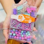 Kit Jocar Office Tom Pastel Clipes + Alfinetes + Binder Clips - Lilás, Verde e Rosa