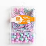 Kit Jocar Office Tom Pastel Clipes + Alfinetes + Binder Clips - Lilás, Verde e Rosa