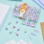 Kit Jocar Office Tom Pastel Clipes + Alfinetes + Binder Clips - Lilás, Verde e Rosa