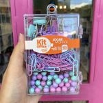 Kit Jocar Office Tom Pastel Clipes + Alfinetes + Binder Clips - Lilás, Verde e Rosa
