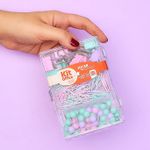 Kit Jocar Office Tom Pastel Clipes + Alfinetes + Binder Clips - Lilás, Verde e Rosa