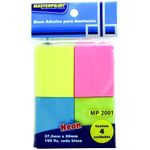 Bloco Notas Adesivas 400 Folhas para Lembretes e Recados Masterprint Neon - Rosa, Amarelo, Verde e Azul