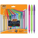 Kit 10 Caneta Bic Cores e Sentimentos Ponta Média - Coloridas
