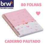 Caderno BRW Capa Dura Médio Coração Tom Pastel 80 Folhas 130x188mm