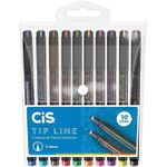 Kit 10 Caneta Cis Tip Line Ponta Ultra Fina 0,4mm - Coleção Completa - Coloridas estilo Tatuagem