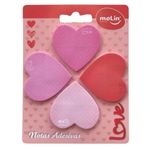 Kit 4 Bloco Notas Adesivas Coração Molin - 100 Folhas Total