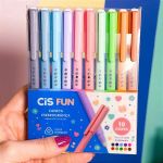 Kit 10 Caneta Cis Fun Escrita Fina 0.7mm - Corpo Decorado Fofo
