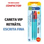Kit 3 Caneta Compactor Vip Retrátil Azul, Preta e Vermelha Escrita Fina