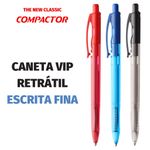 Kit 3 Caneta Compactor Vip Retrátil Azul, Preta e Vermelha Escrita Fina