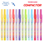 Kit Caneta Compactor Copa Ponta Fina 0.7mm Escrita Azul - Tons Pastel Neon - Corpo Decorado Fofa