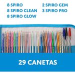 Kit 29 Caneta Cis Spiro Ponta Agulha Fina 0.7mm + Estojo Rollerset - Glow, Clean, Tradicional, Gem e Pro