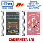 Caderneta Tilibra D+ Capa Flexível A8 - 96 ou 48 Folhas - Gatinho e Skate