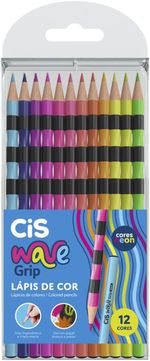 Lápis de Cor Cis Wave Grip Neon - 12 Cores - Escrita Macia