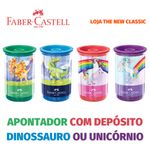 Apontador Faber Castell Unicórnio ou Dinossauro com Depósito Estampada Fofo
