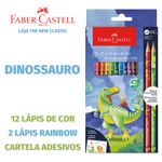 Lápis de Cor Faber Castell Decorado Unicórnio ou Dinossauro - 12 Cores + 2 Rainbow + Adesivos
