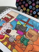 Livro de Colorir Comfy & Cozy Capa Dura Encadernado Fofo Espiral Rosa