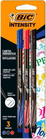 Kit Caneta Bic Intensity 3 Cores Ponta Fina 0.4mm