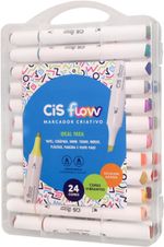 Kit Marcador Criativo Cis Flow Duas Pontas - 24 ou 12 Cores