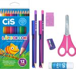 Kit Escolar Cis Yolo 9 Itens - Caneta + Lápis de Cor + Tesoura + Borracha + Cola + Lápis + Apontador