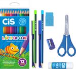 Kit Escolar Cis Yolo 9 Itens - Caneta + Lápis de Cor + Tesoura + Borracha + Cola + Lápis + Apontador
