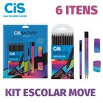 Kit Escolar Cis Move - 6 Itens - Caneta + Lápis de Cor + Apontador + Borracha + Lápis