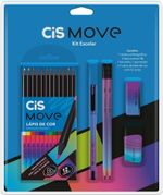 Kit Escolar Cis Move - 6 Itens - Caneta + Lápis de Cor + Apontador + Borracha + Lápis