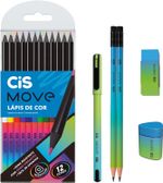 Kit Escolar Cis Move - 6 Itens - Caneta + Lápis de Cor + Apontador + Borracha + Lápis