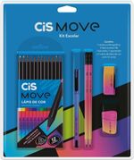 Kit Escolar Cis Move - 6 Itens - Caneta + Lápis de Cor + Apontador + Borracha + Lápis