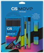 Kit Escolar Cis Move - 6 Itens - Caneta + Lápis de Cor + Apontador + Borracha + Lápis