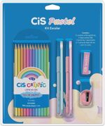 Kit Escolar Cis Tom Pastel - 7 Itens - Caneta + Lápis de Cor + Borracha + Apontador + Lápis