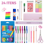 Kit Material Escolar Volta às Aulas 2026 - 24 Itens Essenciais Tom Pastel Masculino Feminino Estojo
