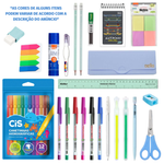 Kit Material Escolar Volta às Aulas 2026 - 24 Itens Essenciais Tom Pastel Masculino Feminino Estojo
