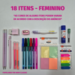 Kit Material Escolar Volta às Aulas 2026 - 18 Itens Básicos Tom Pastel Caneta Colorida Marca Texto