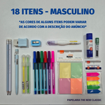 Kit Material Escolar Volta às Aulas 2026 - 18 Itens Básicos Tom Pastel Caneta Colorida Marca Texto