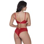 Conjunto de Lingerie Moda de Baixo em Renda Decote V Vermelho - VF49