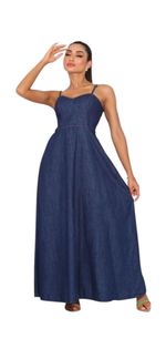 Vestido Jeans Fino Longo - 100% Algodão