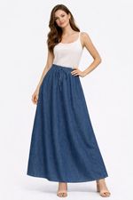 Saia Longa Evasê Jeans - Cintura Ajustável