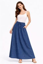 Saia Longa Evasê Jeans - Cintura Ajustável