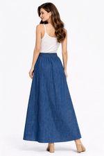 Saia Longa Evasê Jeans - Cintura Ajustável