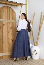 Saia Longa Evasê Jeans - Cintura Ajustável