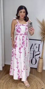 Vestido Longo Floral Tricoline - Alça de Amarrar