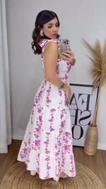 Vestido Longo Floral Tricoline - Alça de Amarrar