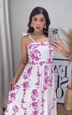Vestido Longo Floral Tricoline - Alça de Amarrar