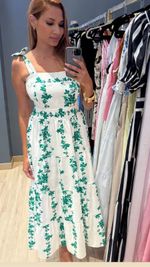 Vestido Longo Floral Tricoline - Alça de Amarrar