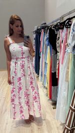 Vestido Longo Floral Tricoline - Alça de Amarrar